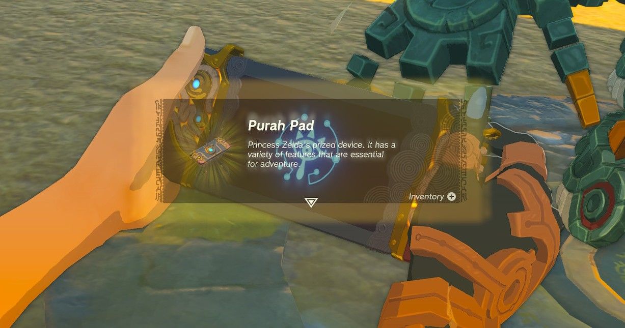 the purah pad being given to link by a zonai construct in the legend of zelda tears of the kingdom totk purah pad abilities powers
