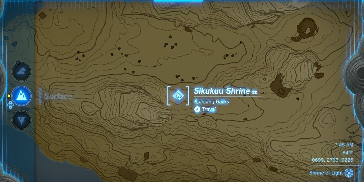 The Sikukuu Shrine on the Map in The Legend of Zelda: Tears of the Kingdom.