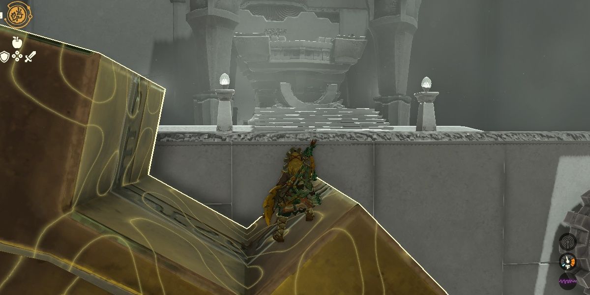 Link rides a gear for the Sikukuu Shrine Solution in The Legend of Zelda: Tears of the Kingdom.
