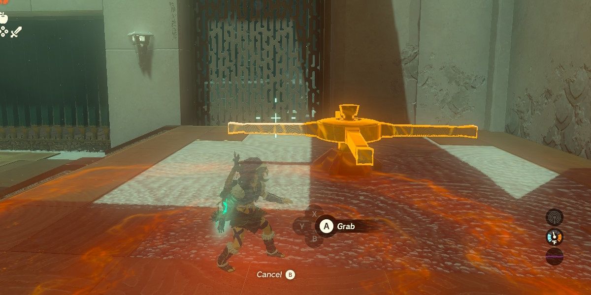 Link approaches a crank in Susuyai Shrine.