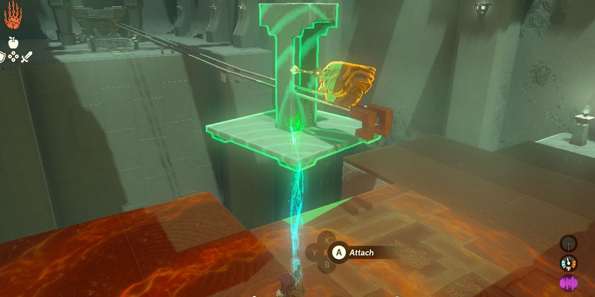 Link connects a wheel to a rail in Susuyai Shrine Room 2