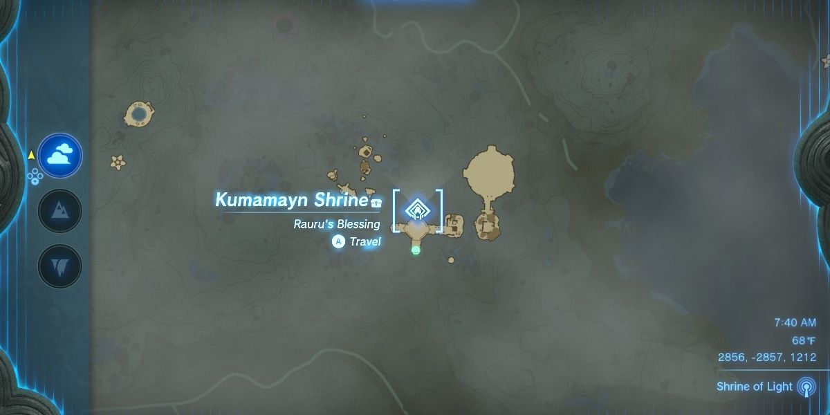 The Necluda Sky Crystal on the Map in The Legend Of Zelda: Tears of the Kingdom.