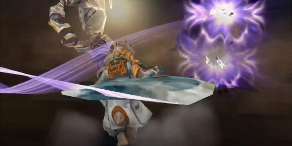 Guella Ha using a two-handed axe in Romancing Saga: Minstrel Song