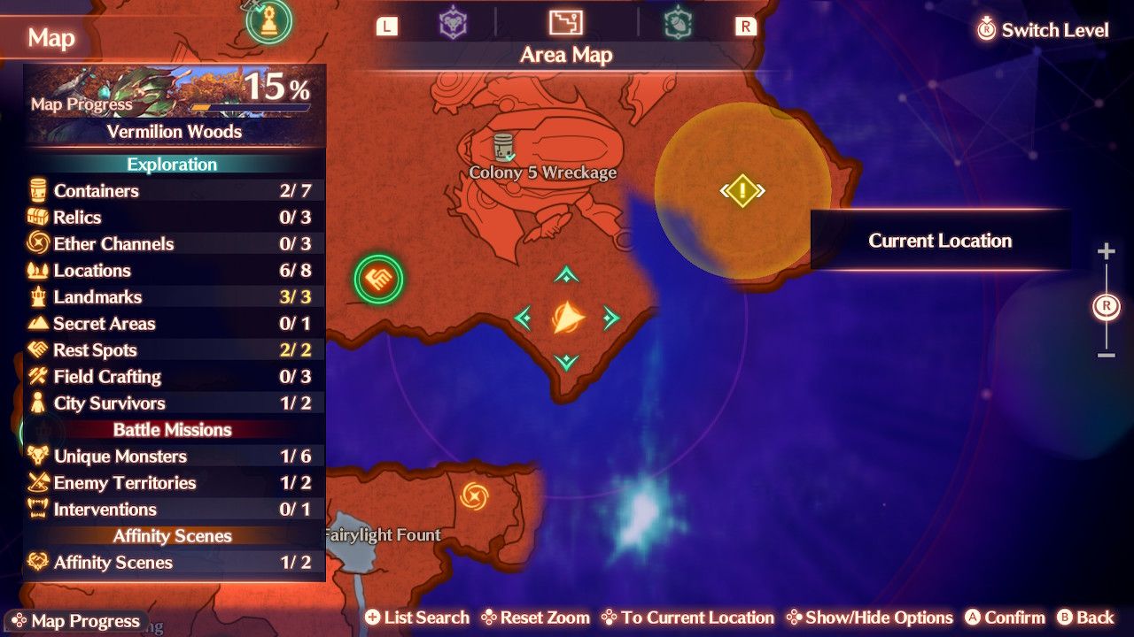 The map location for an Ether Channel in Xenoblade Chronicles 3: Future Redeemed.