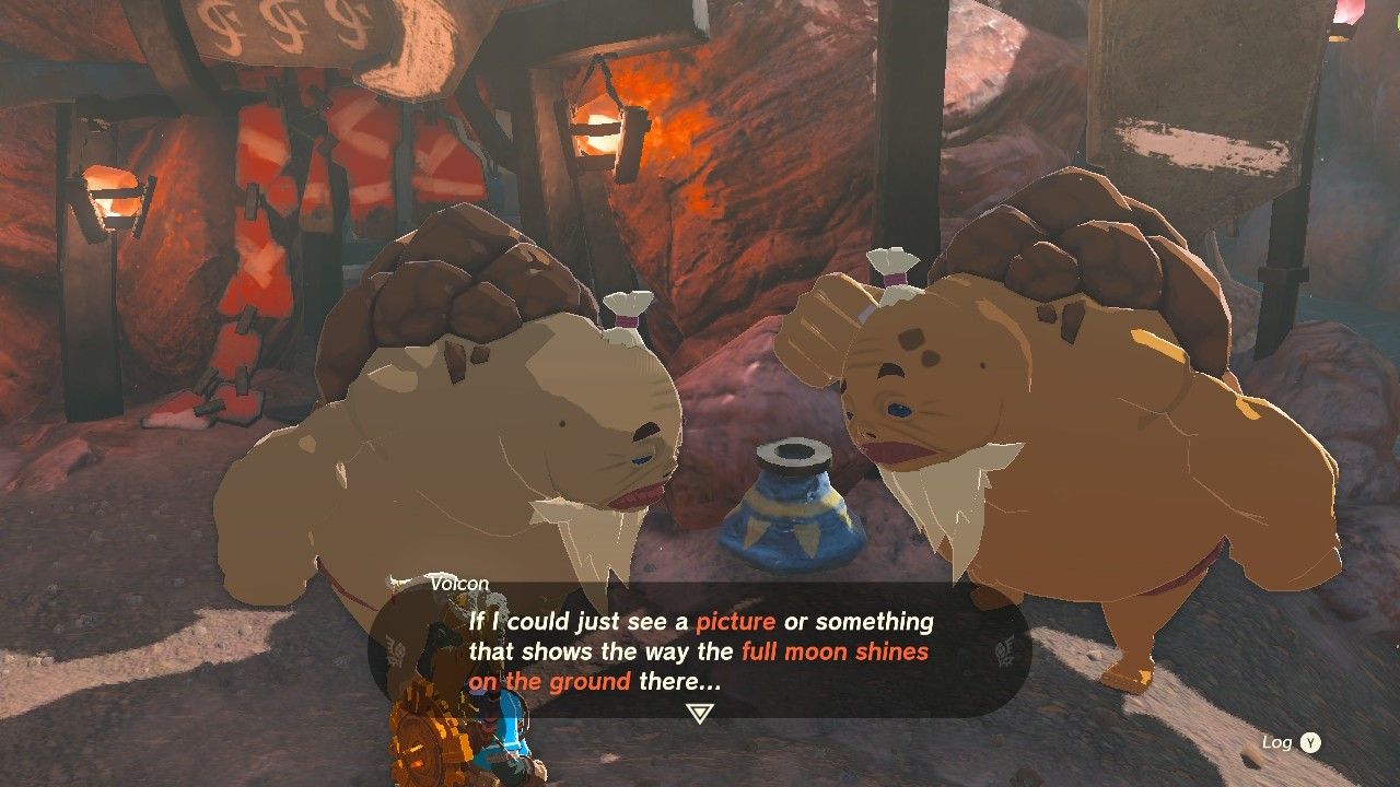 Volcon speaking about the place where the full moon shines in The Legend of Zelda Tears of the Kingdom