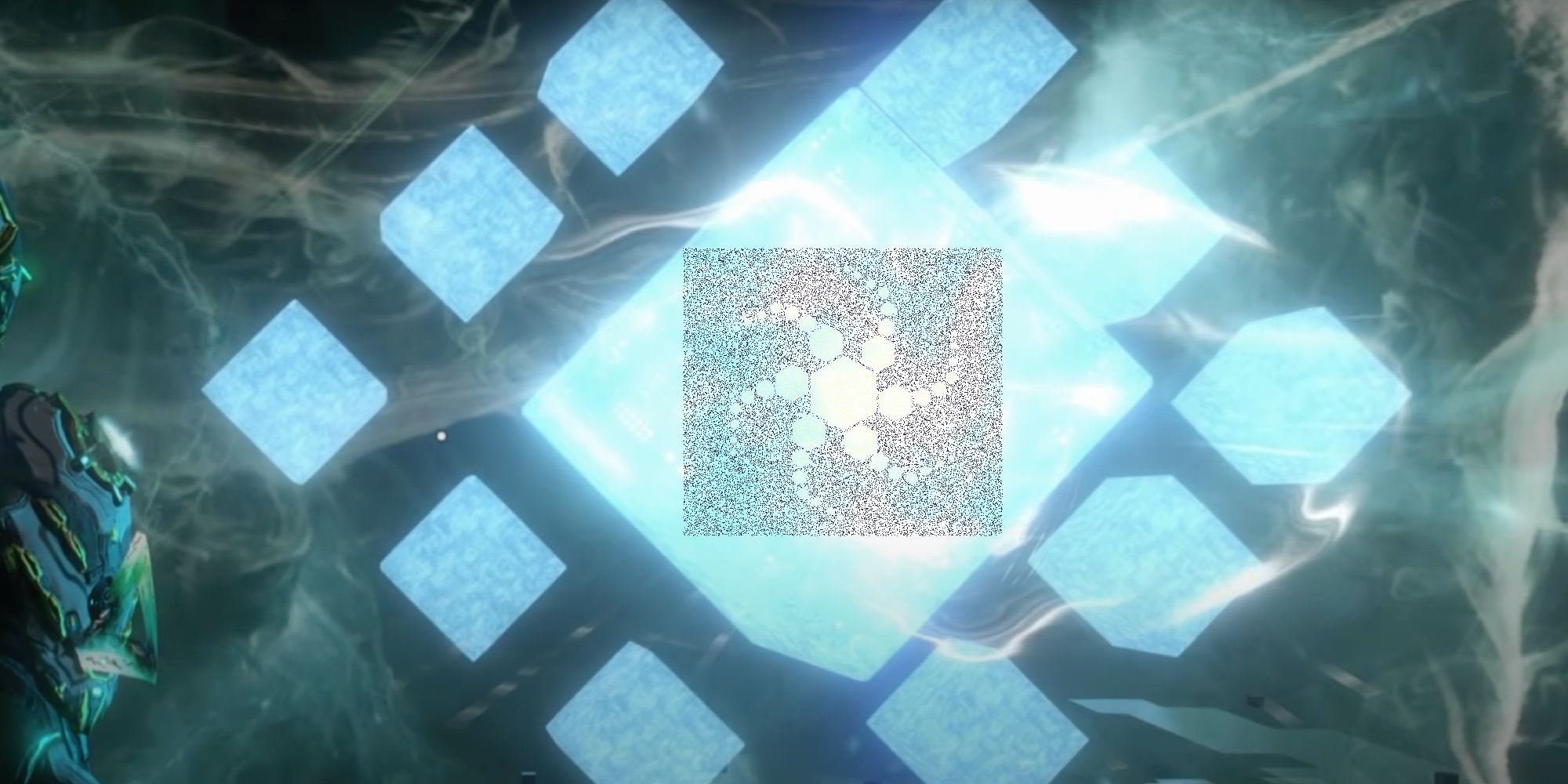 Warframe Suda in Cephalon form with the syndicate sigil