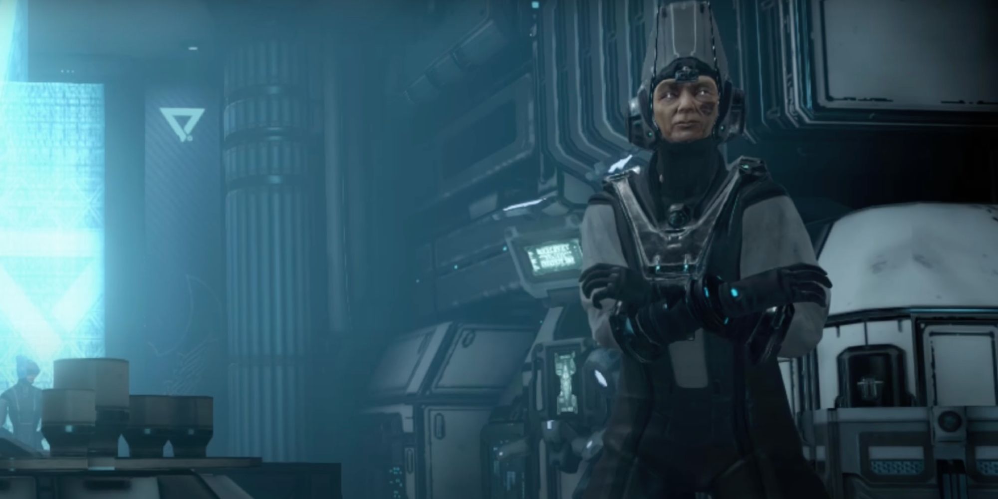 Warframe The Perrin Sequence Syndicate with it's leader and sigil
