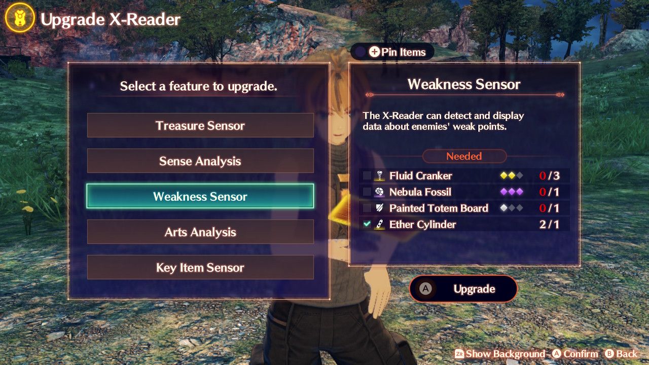 The requirements to upgrade the Weakness Sensor in Xenoblade Chronicles 3: Future Redeemed.