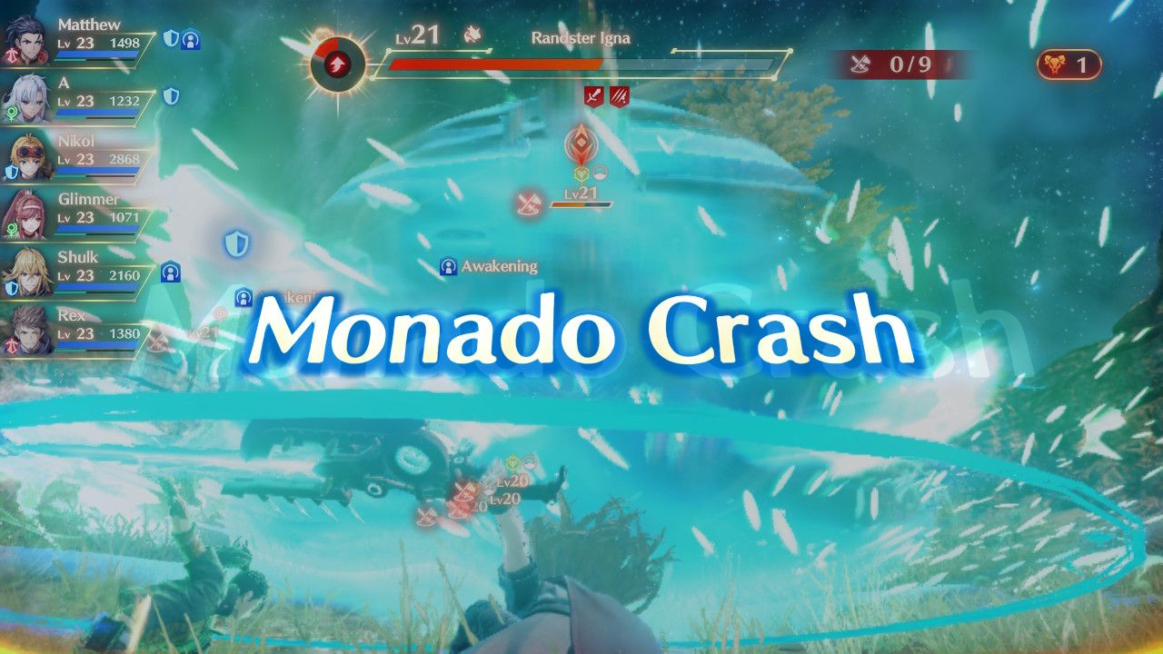 Matthew and Shulk use their Unity Combo, Monado Crash, in Xenoblade Chronicles 3: Future Redeemed.