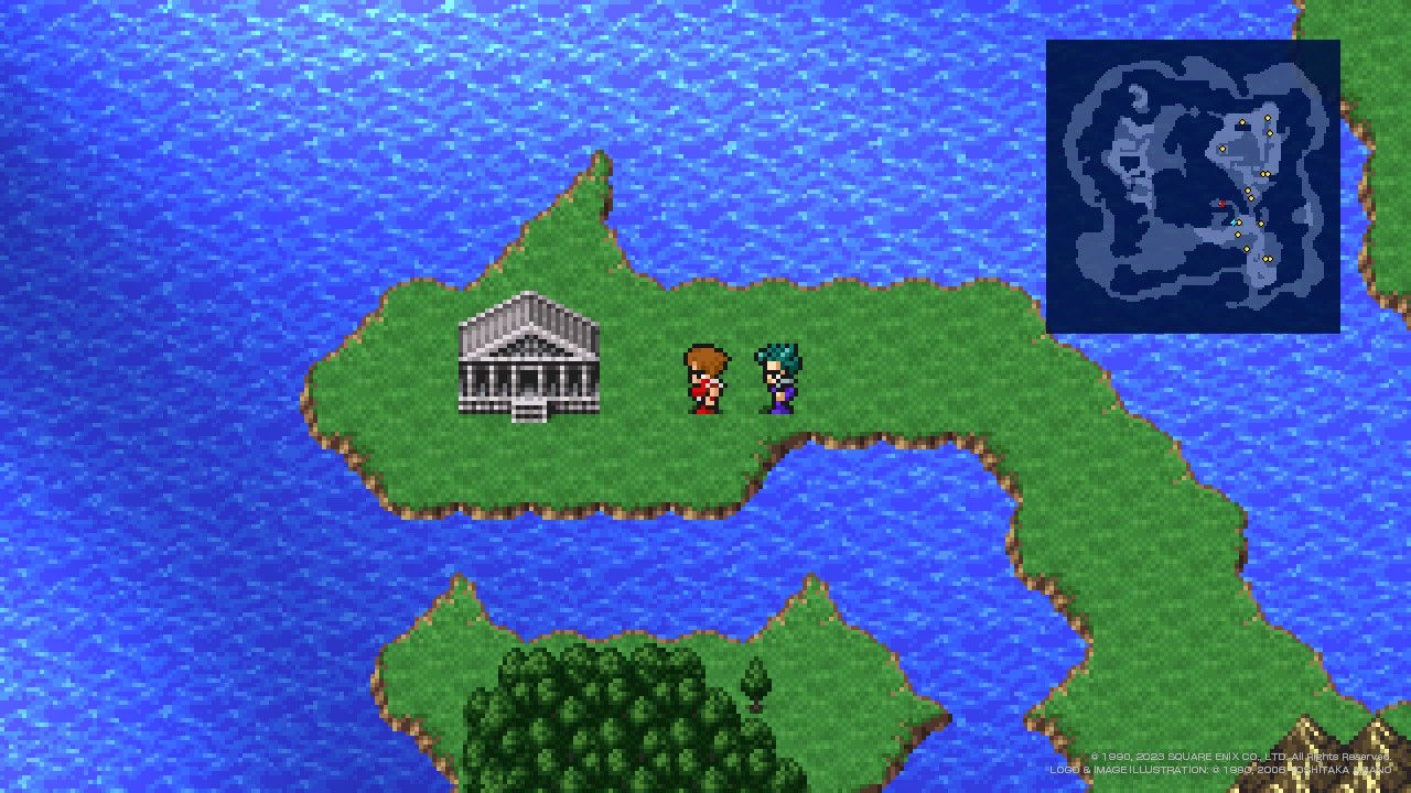 The party goes across the world map with Desch to reach the Nepto Temple in Final Fantasy 3 Pixel Remaster.