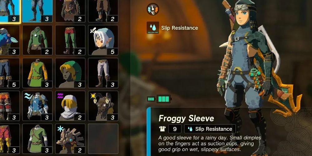 The Froggy Suit stat page in The Legend of Zelda: Tears of the Kingdom the video game