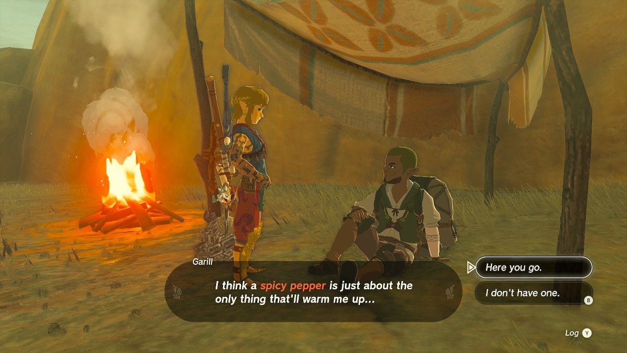 Garill Asks Link To Give Him One Spicy Pepper In Koukot Plateau Gerudo Canyon