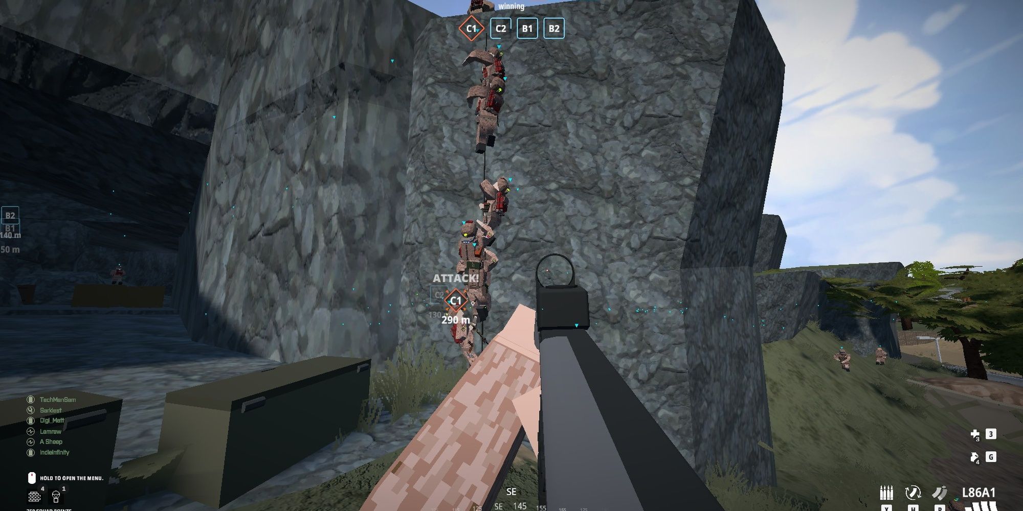 BattleBit Remastered: Several Assault Soldiers Climbing Up A Grapple Line