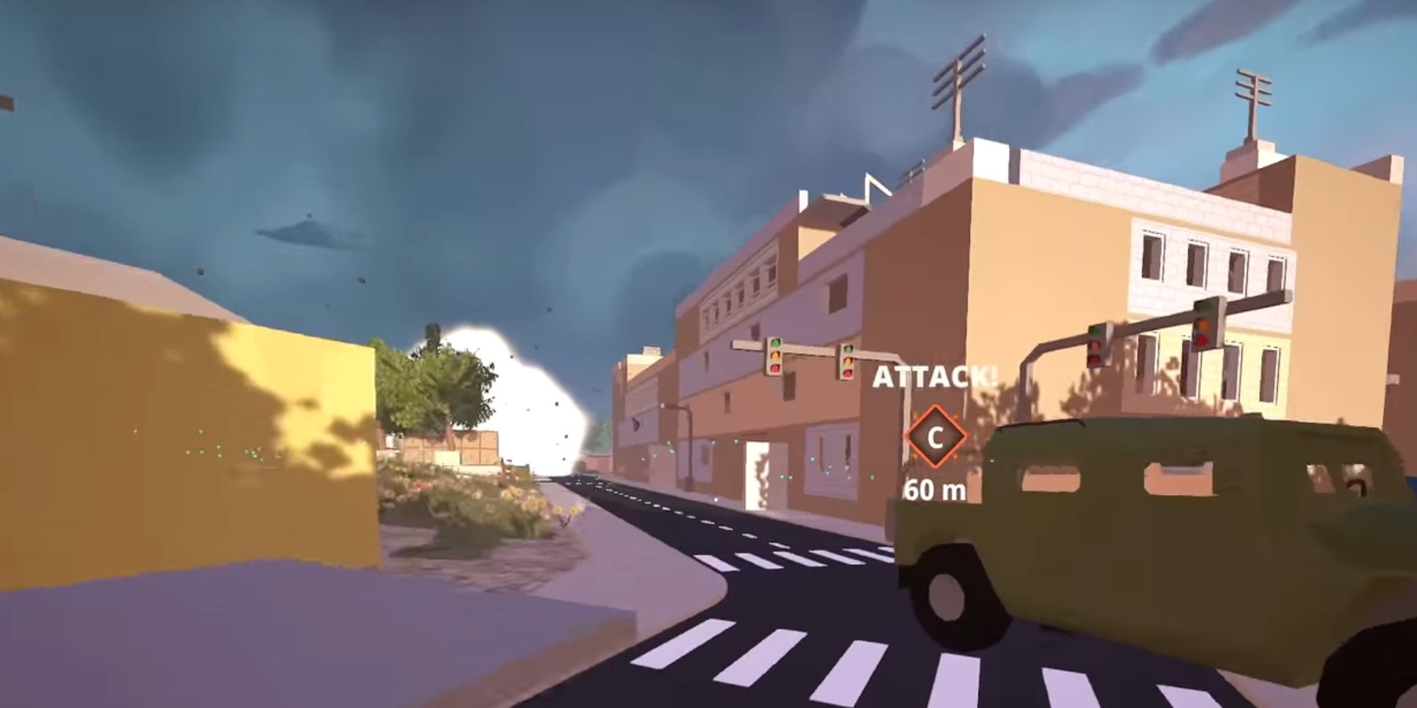 Smoke is seen in the distance during urban combat in Battlebit Remastered.