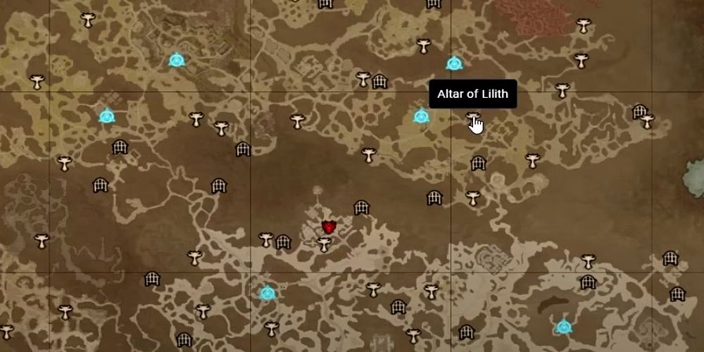 Altar of Lilith on map in Diablo 4