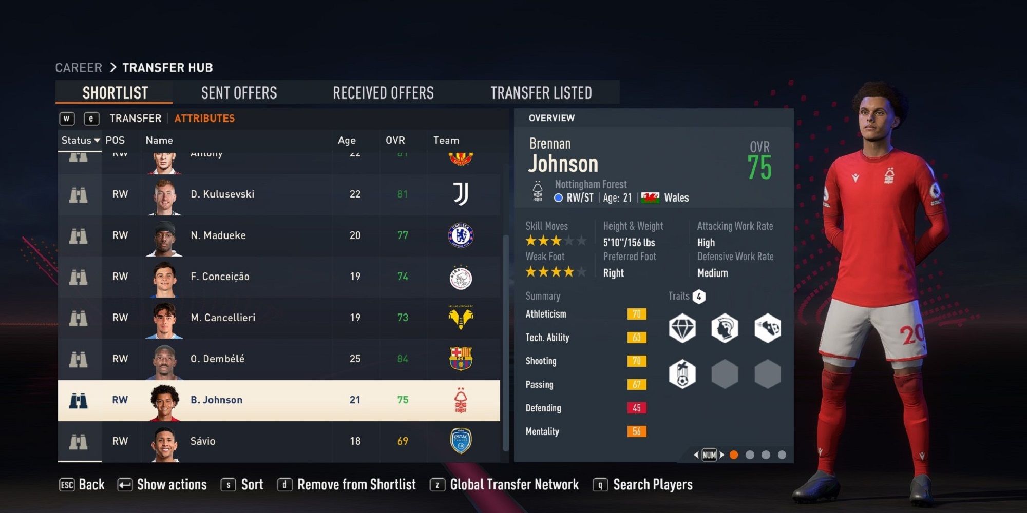 An image of Brennan Johnson in FIFA 23