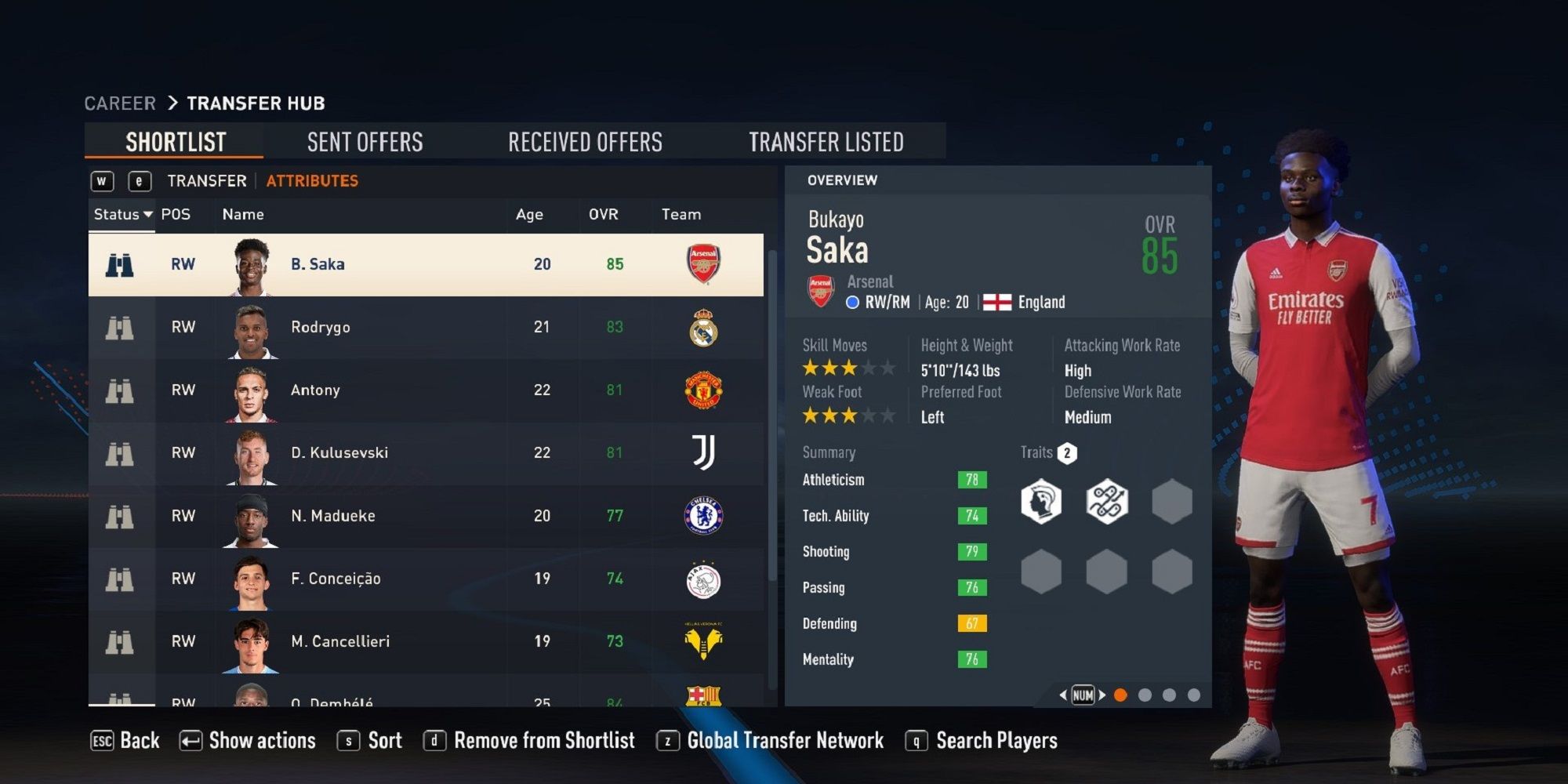 An image of Bukayo Saka in FIFA 23