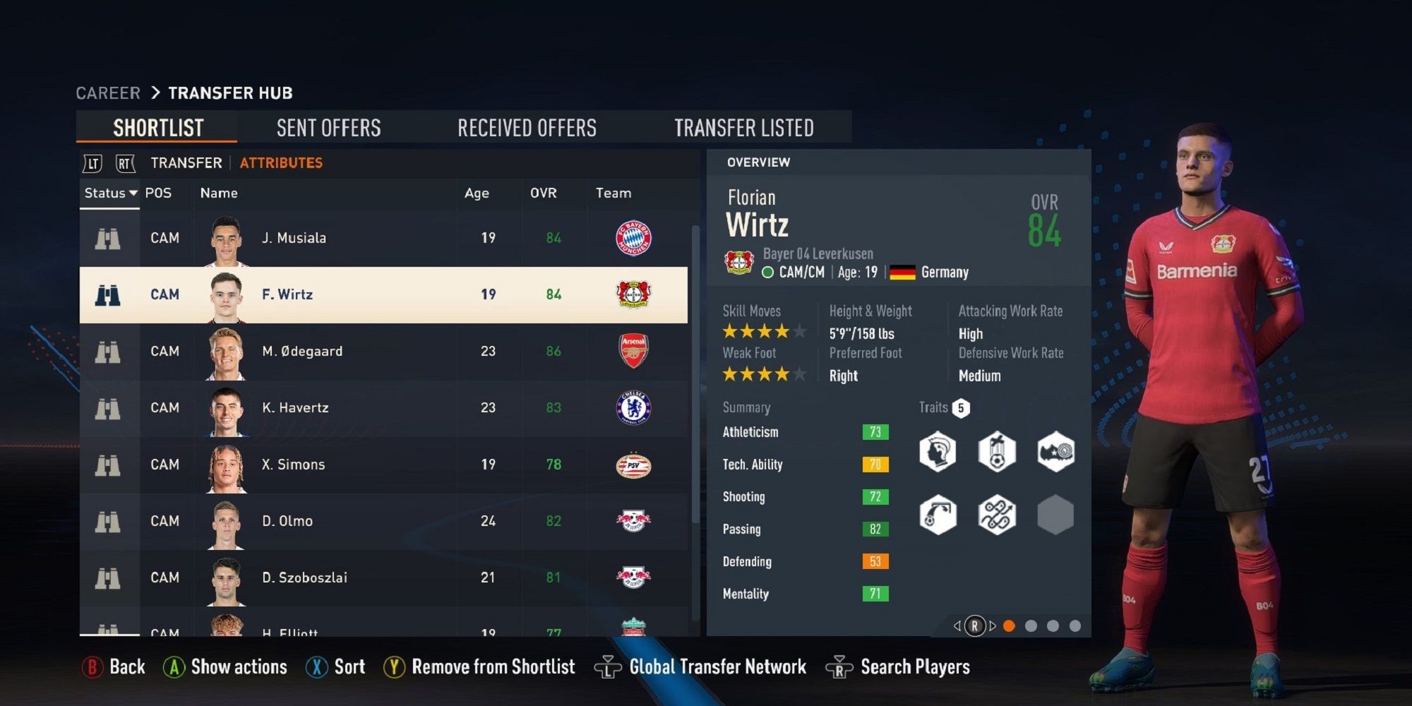 An image of Florian Wirtz in FIFA 23 