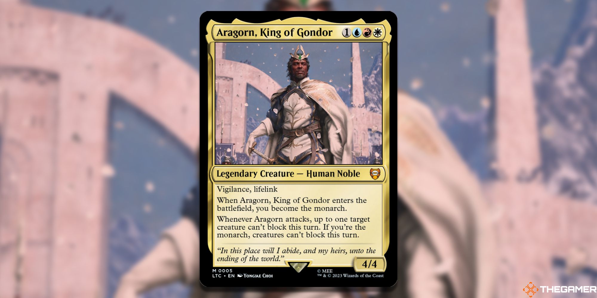 Image of the Aragorn, King of Gondor card in Magic: The Gathering, with art by Yongjae Choi