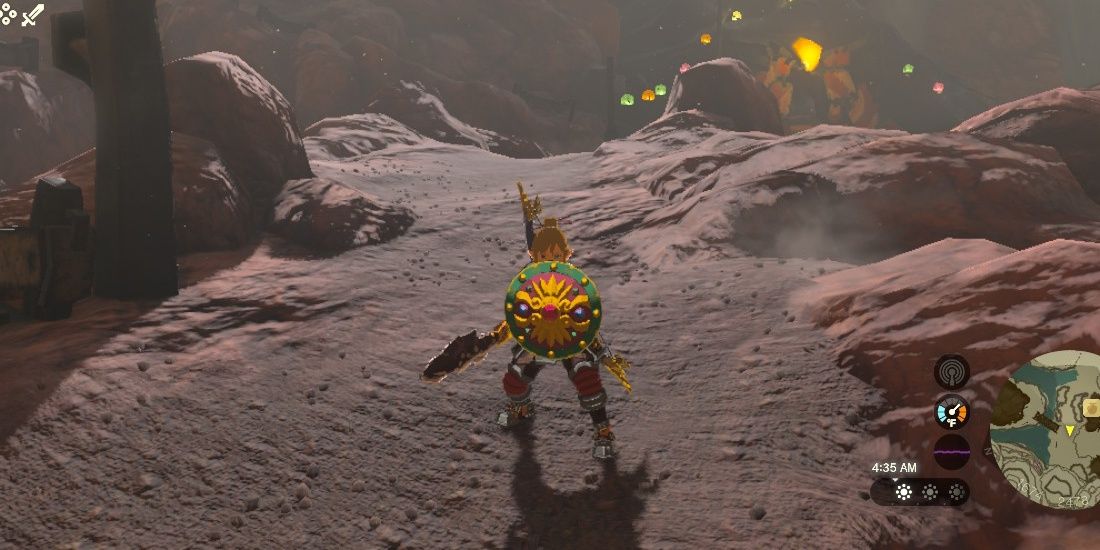 Link holds up the Daybreaker Shield and Scimitar of the Seven in The Legend of Zelda: Tears of the Kingdom.