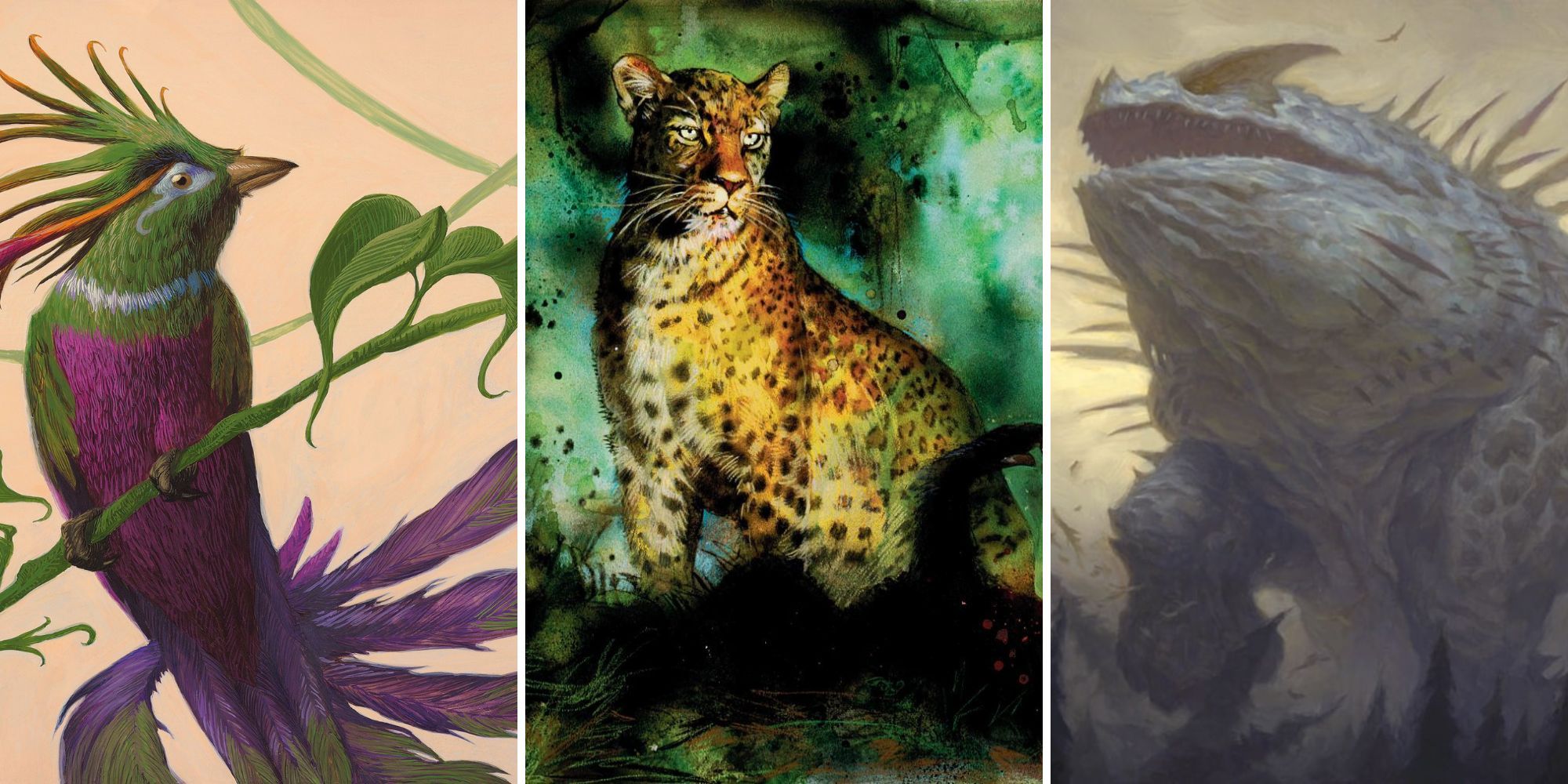 Bird jaguar and giant monster green creatures