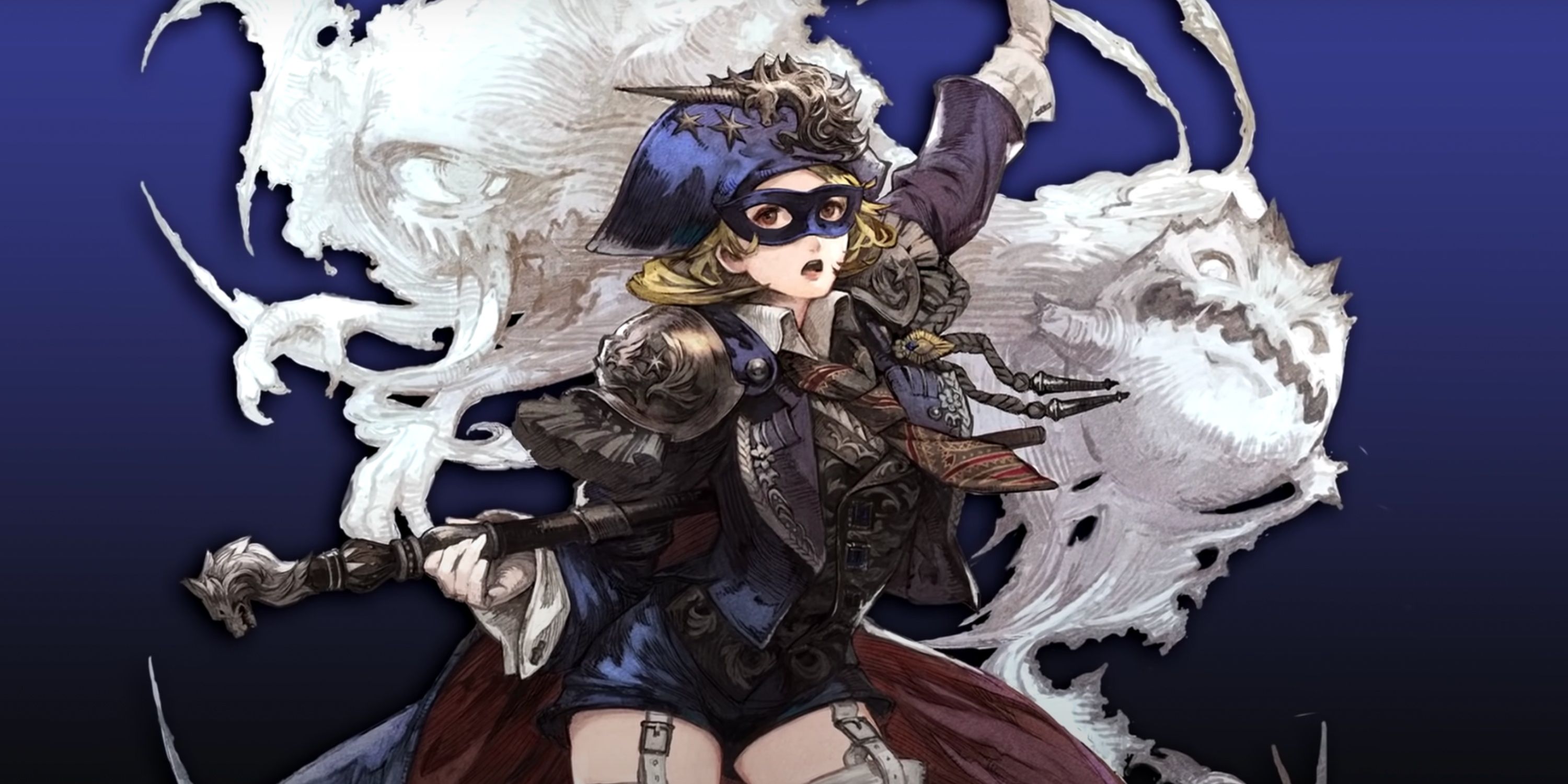 Blue Mage Posing Against a Blue Background