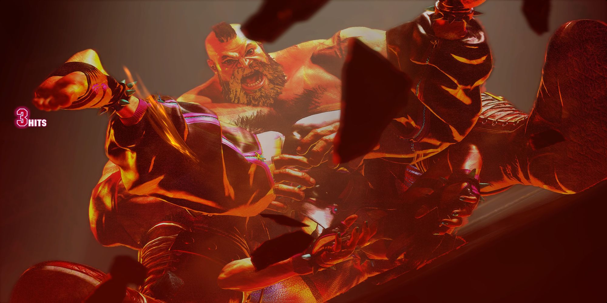 Zangief slams Juri into the steel-slabbed floor of Barmaley Steelworks in Street Fighter 6.