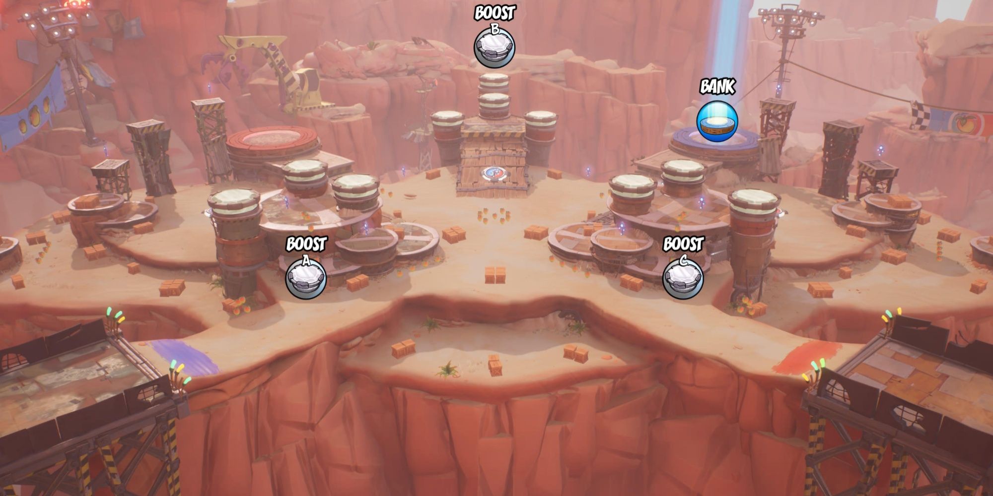 A panoramic view of Calamity Canyon, a map from Crash Team Rumble