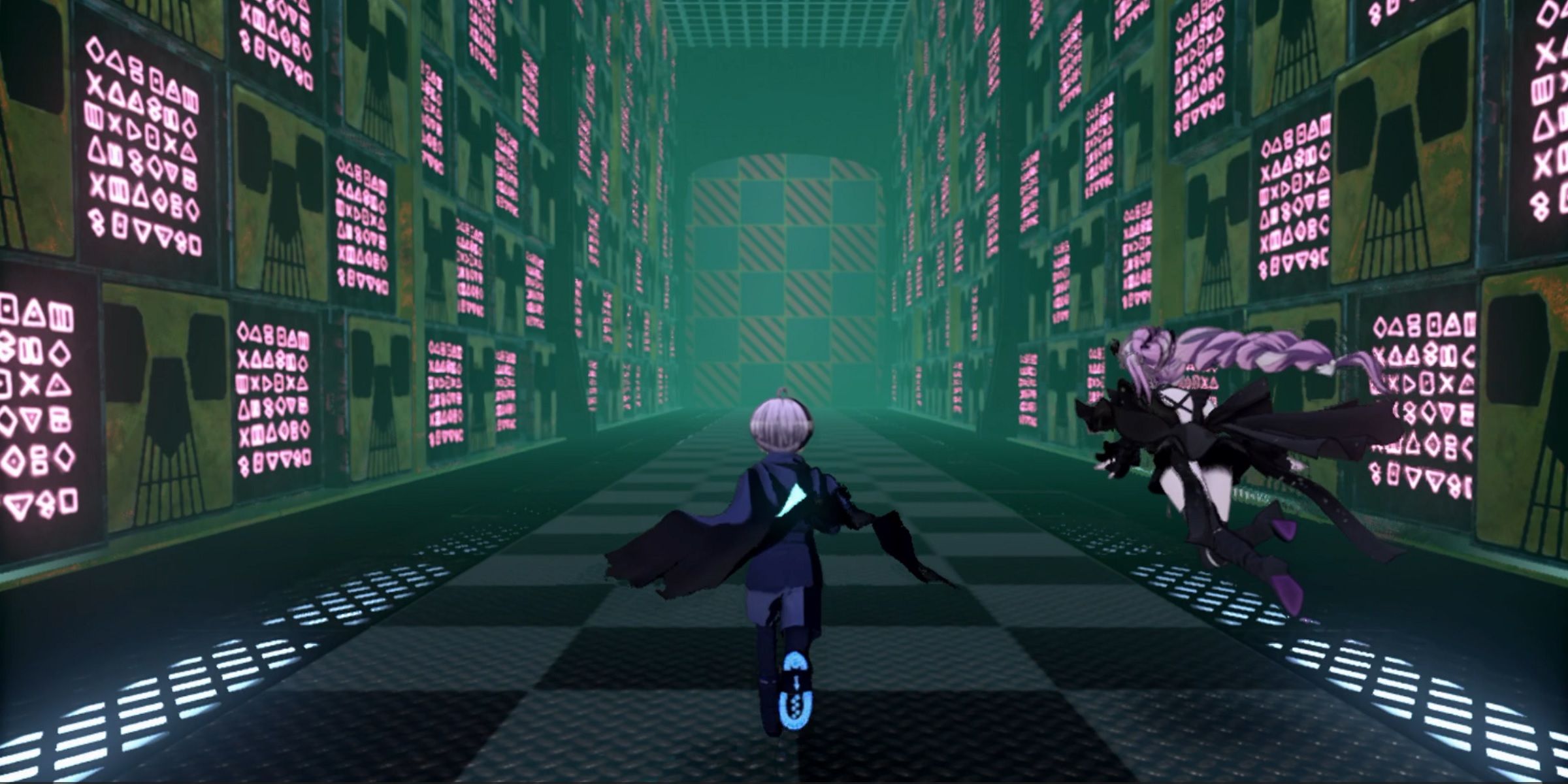 Yuma and Shinigami racing through a Mystery Labyrinth