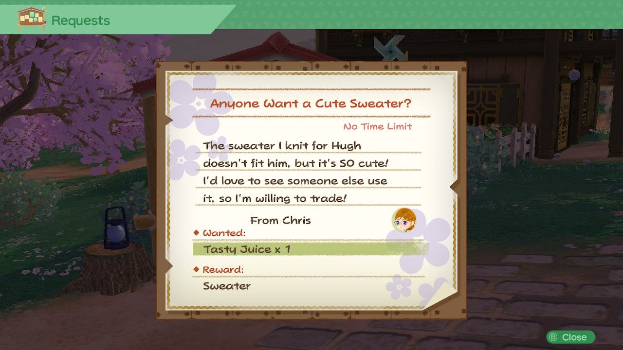 chris' sweater request story of seasons a wonderful life bulletin board requests guide