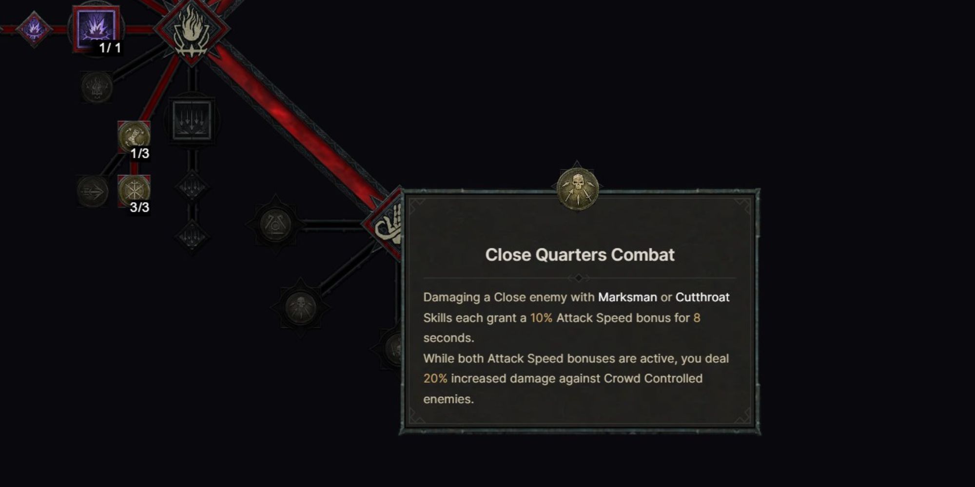 Close Quarter Combat Key Passive in the Skill Tree