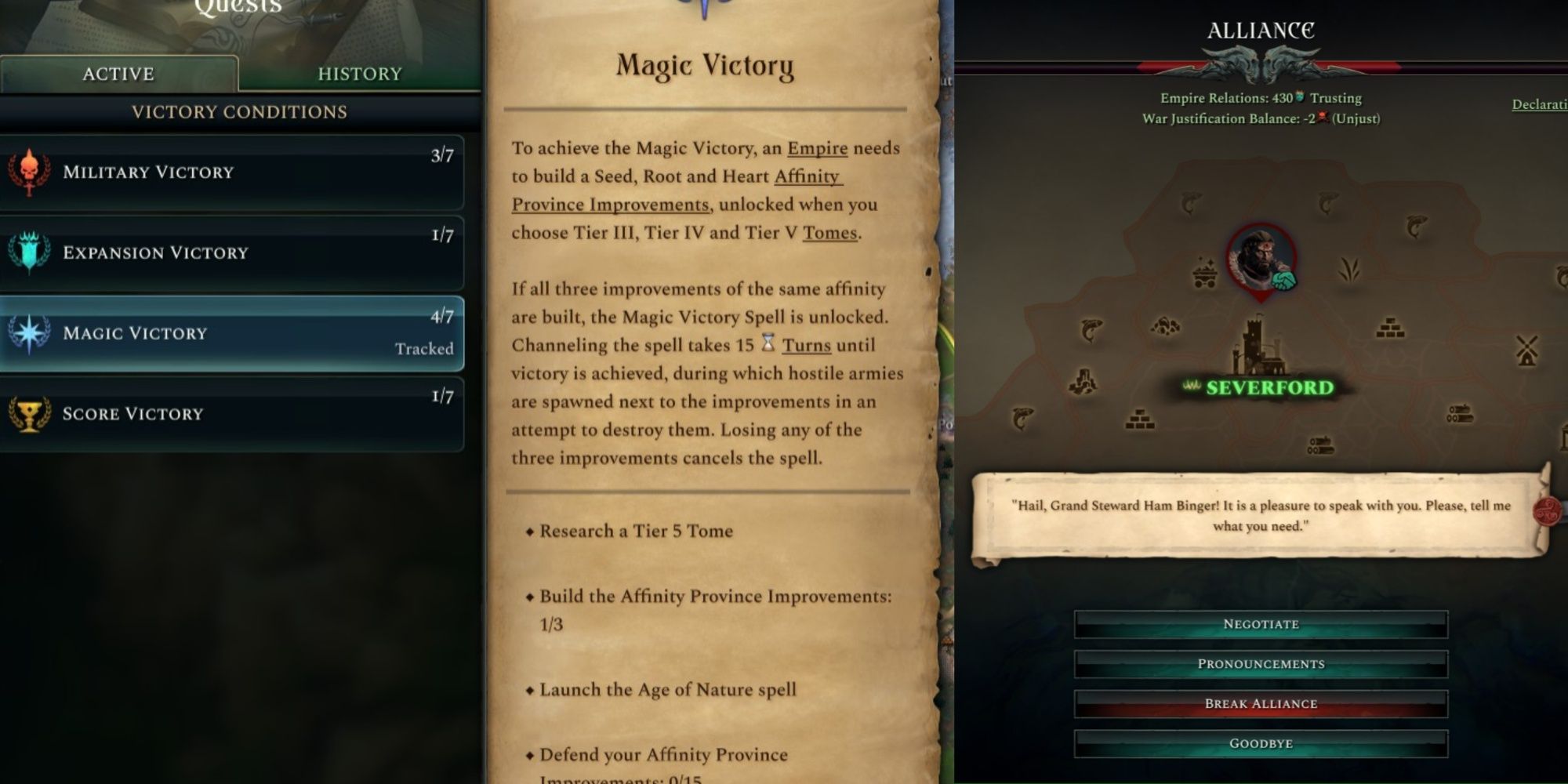 Victory Conditions Page And Open Diplomacy In Game In Age Of Wonders 4
