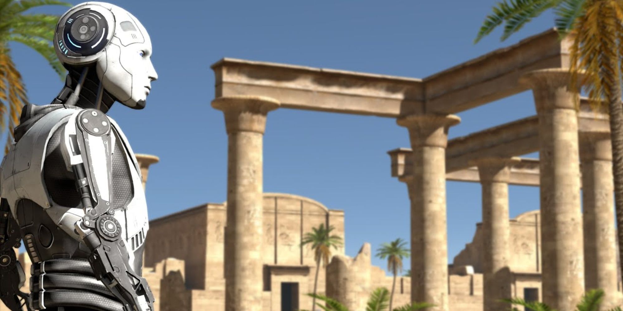 The Talos Principle Android side view with city in the background