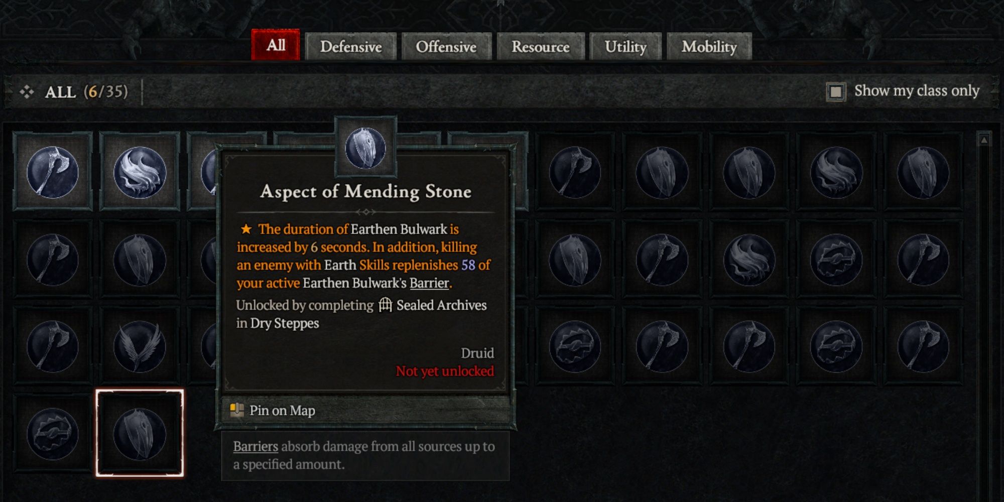 Diablo 4: A photo of the legendary aspect of mending stone