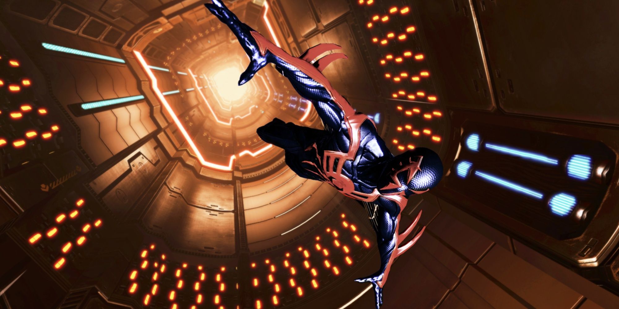 Spider-Man 2099 diving down in Spider-Man: Edge of Time.