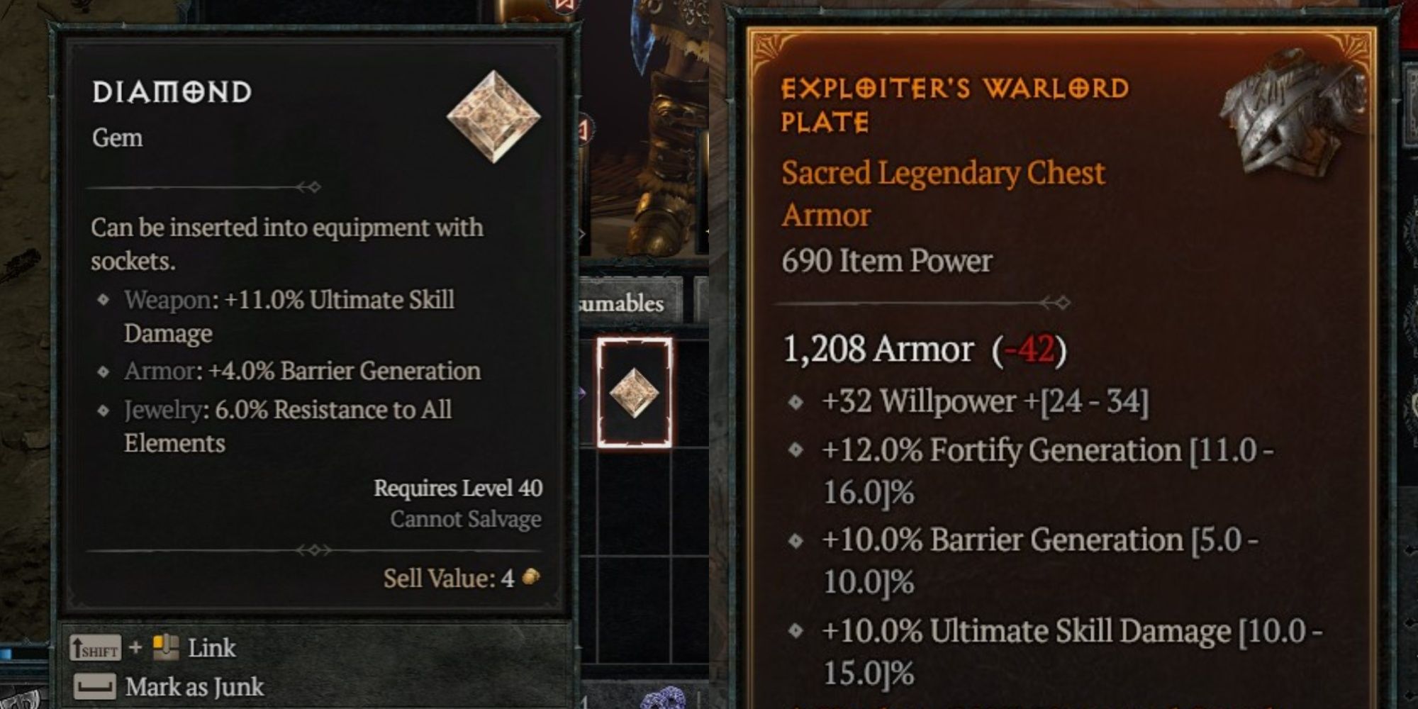 Diamond Tooltip And Item With Barrier Generation In Diablo 4