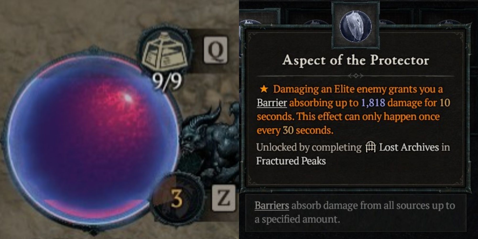 Health With Barrier And Protector Aspect With Barrier Description In Diablo 4