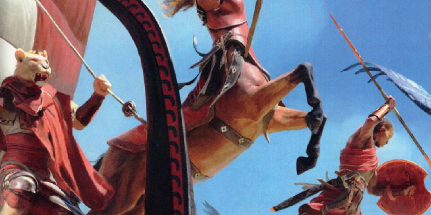 Cropped Picture of a Leonin, Centaur, and a Human from mythic odysseys of theros DnD