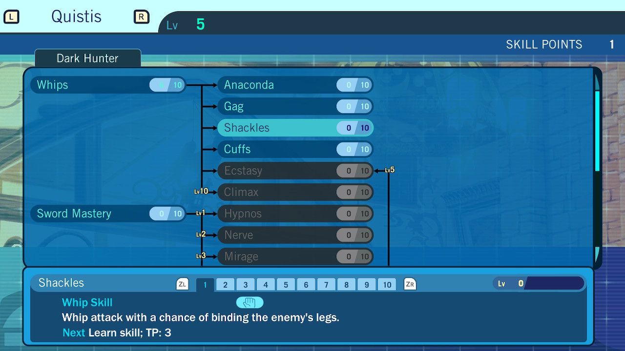 The Dark Hunter's skill tree in Etrian Odyssey 1.