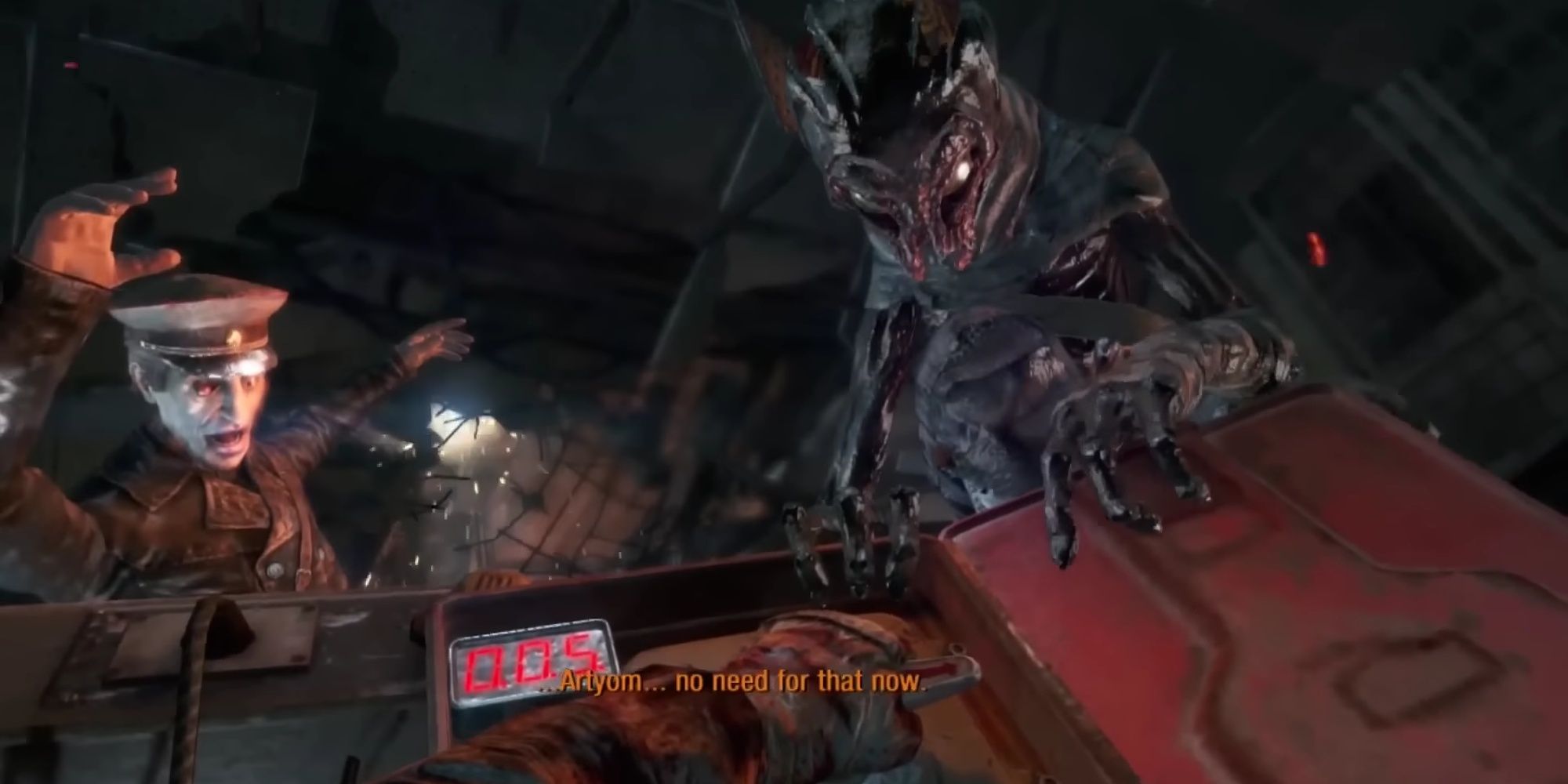 Metro: Last Light - Artyom Being Aided By The Baby Dark One Before Activating The Self Destruct