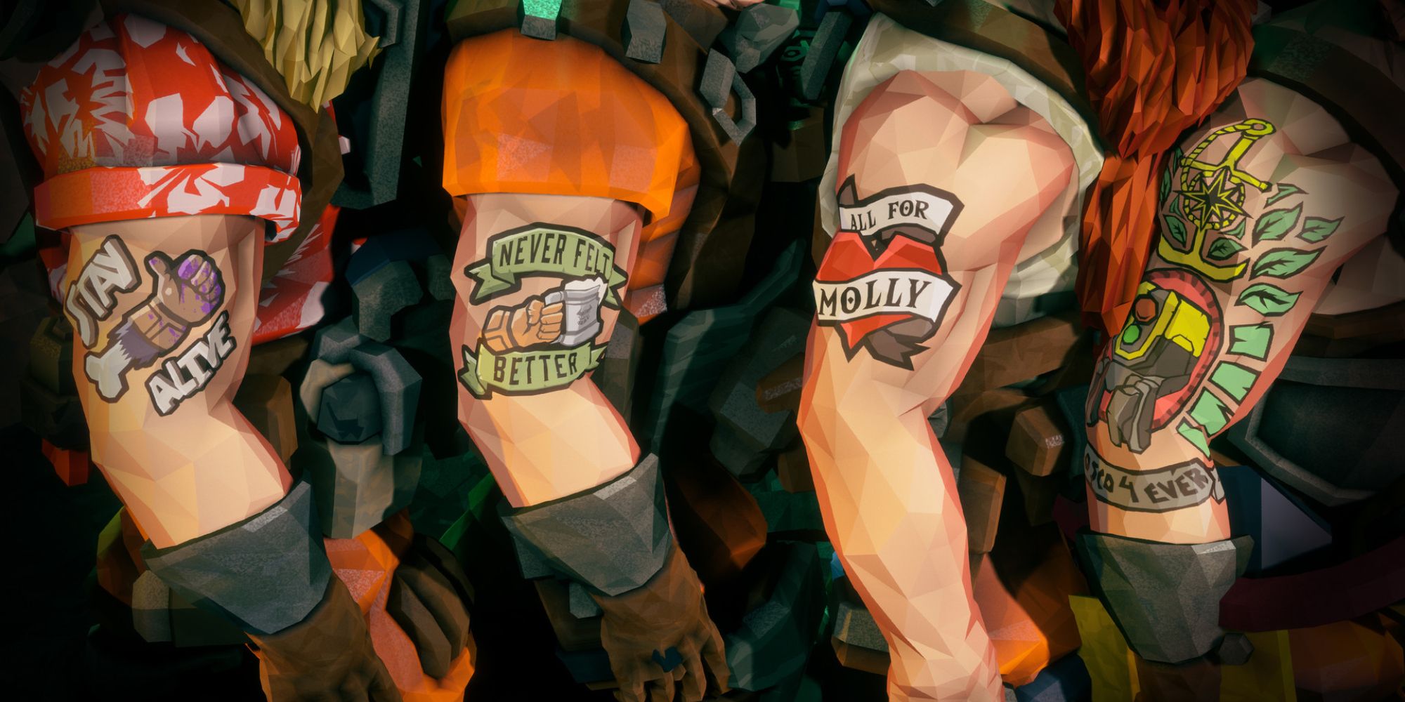 deep rock galactic roughneck pack tattoos on each character