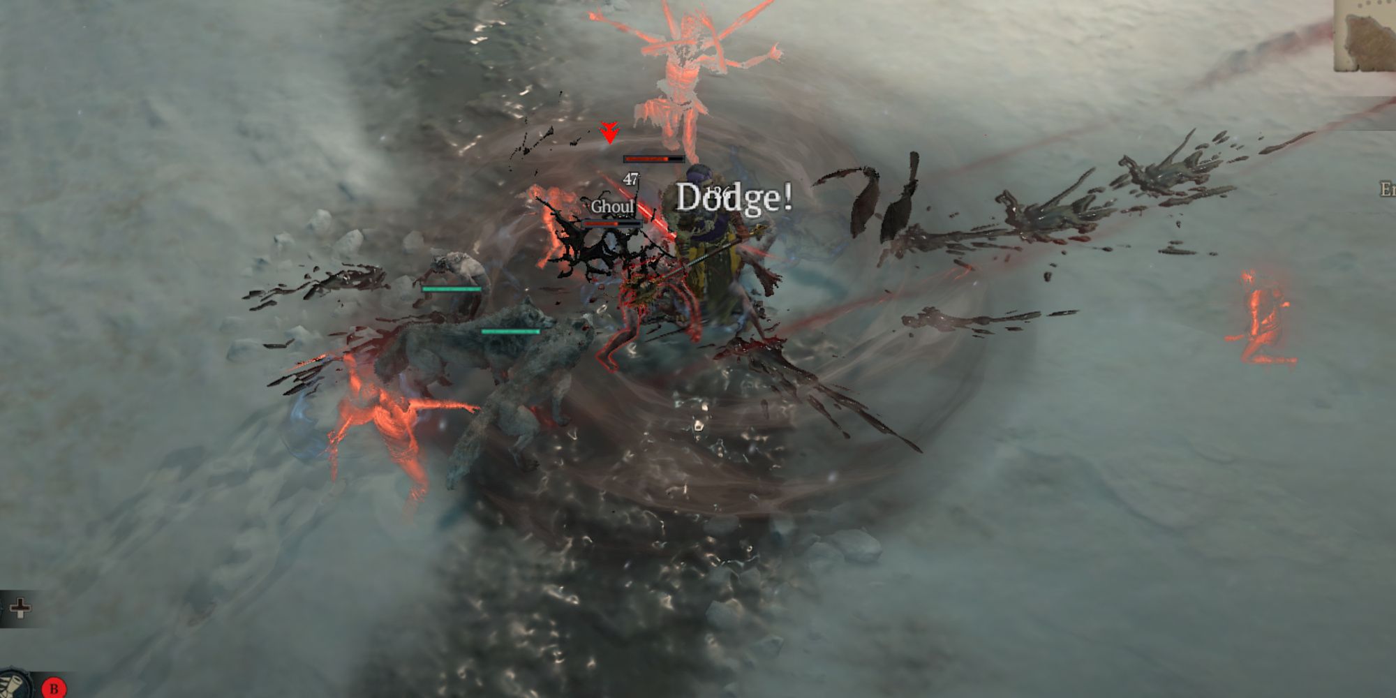 diablo 4 standing in the middle of a hurricane while surrounded by enemies