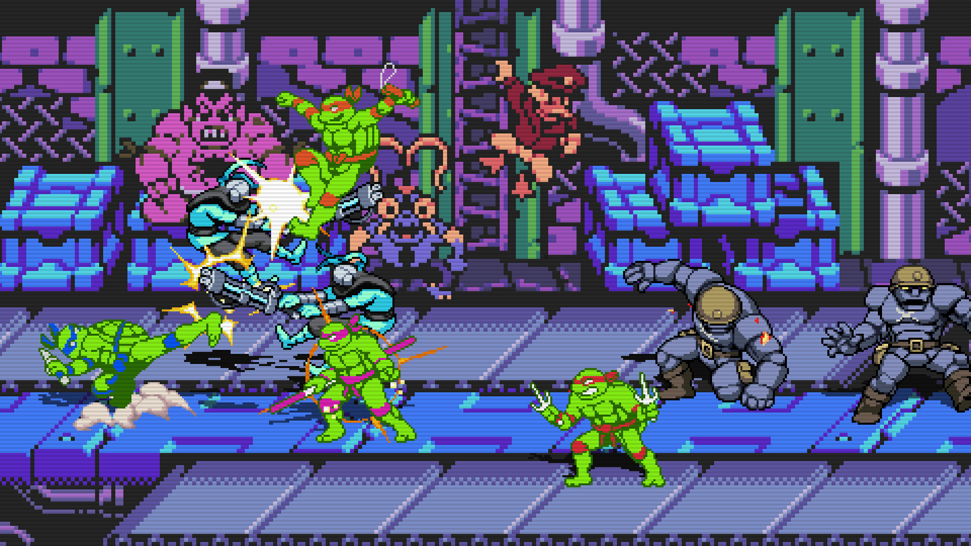 The Teenage Mutant Ninja Turtles as their retro selves in Dimension Shellshock.