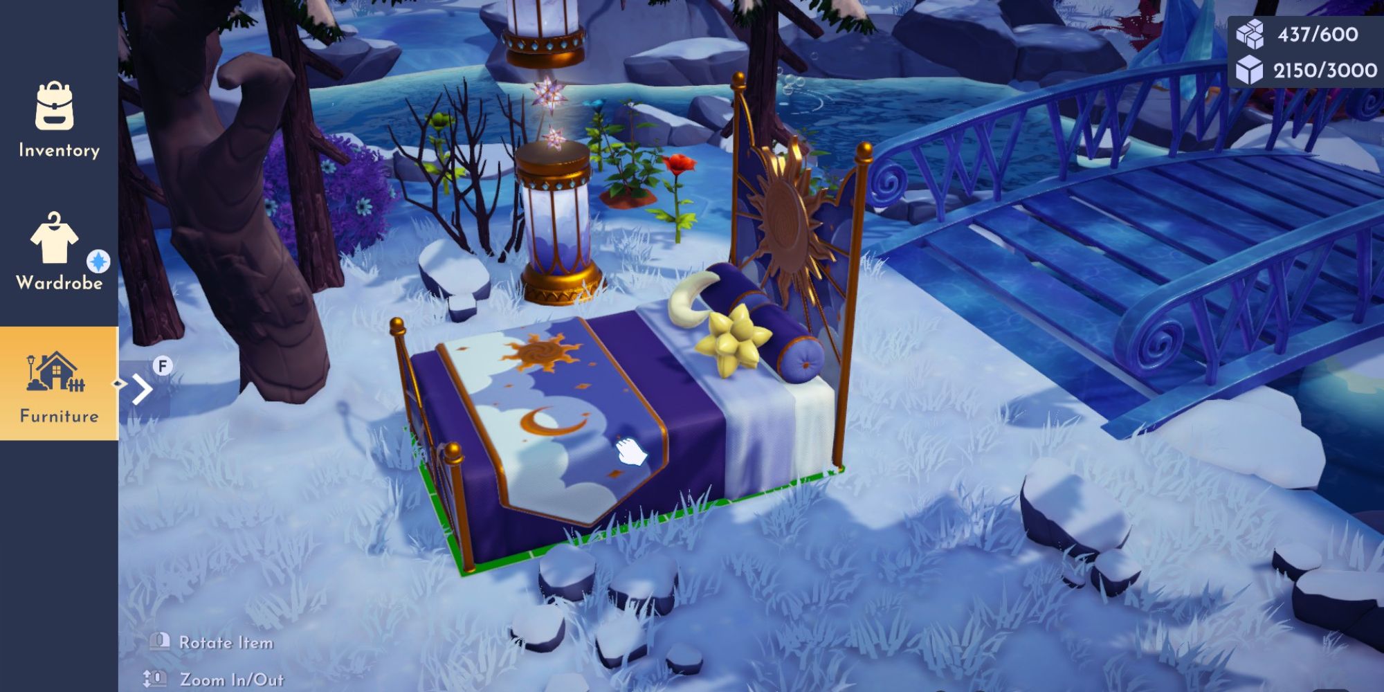 disney dreamlight valley celestial bed and pillar in frosted heights