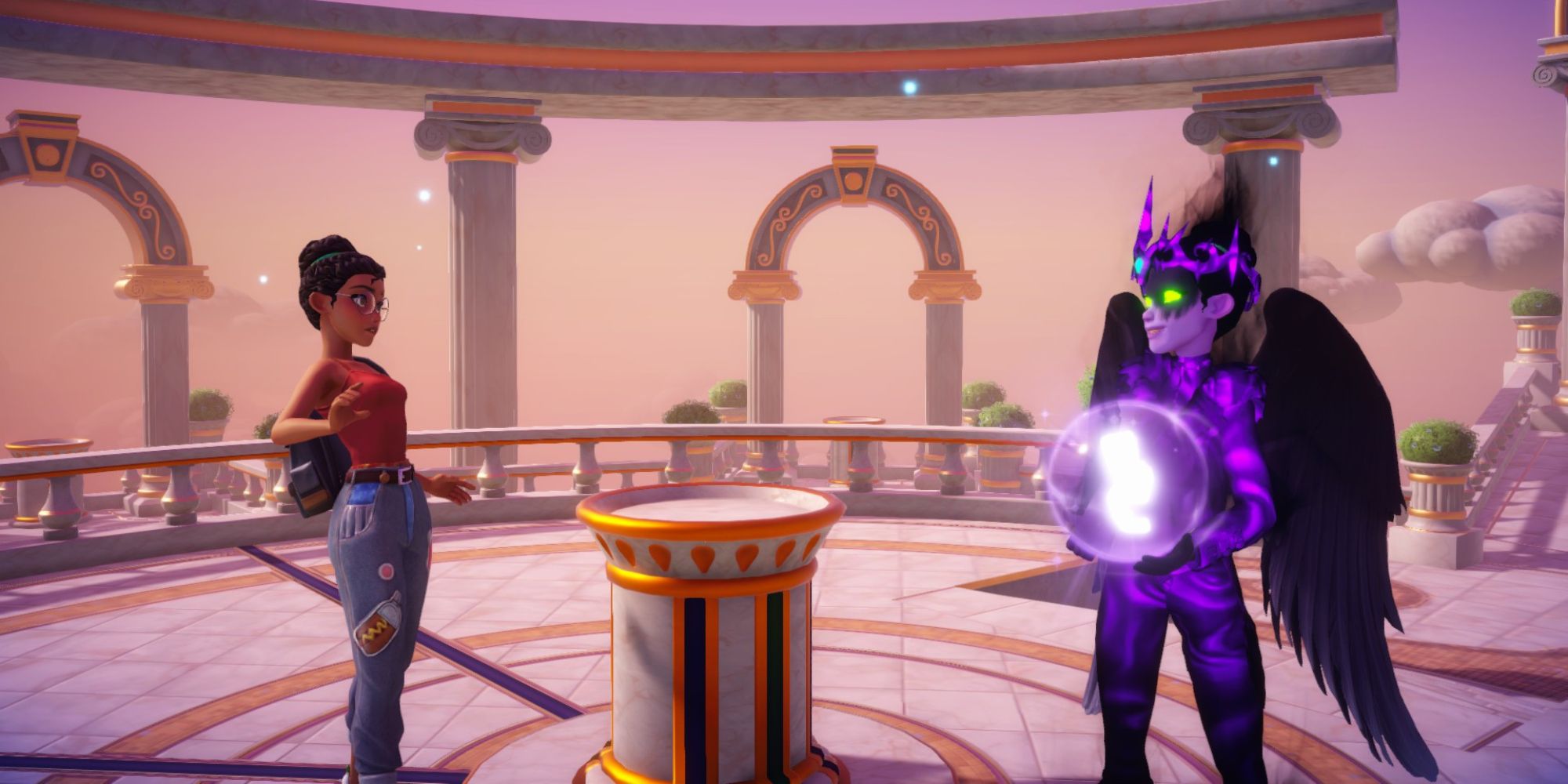 disney dreamlight valley player character and the forgotten with orb in dreamscape