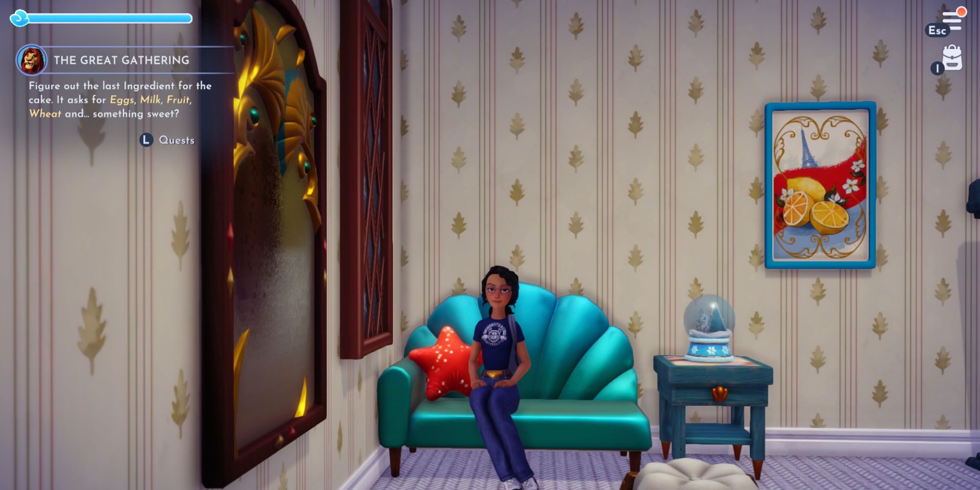 disney dreamlight valley player on little mermaid couch