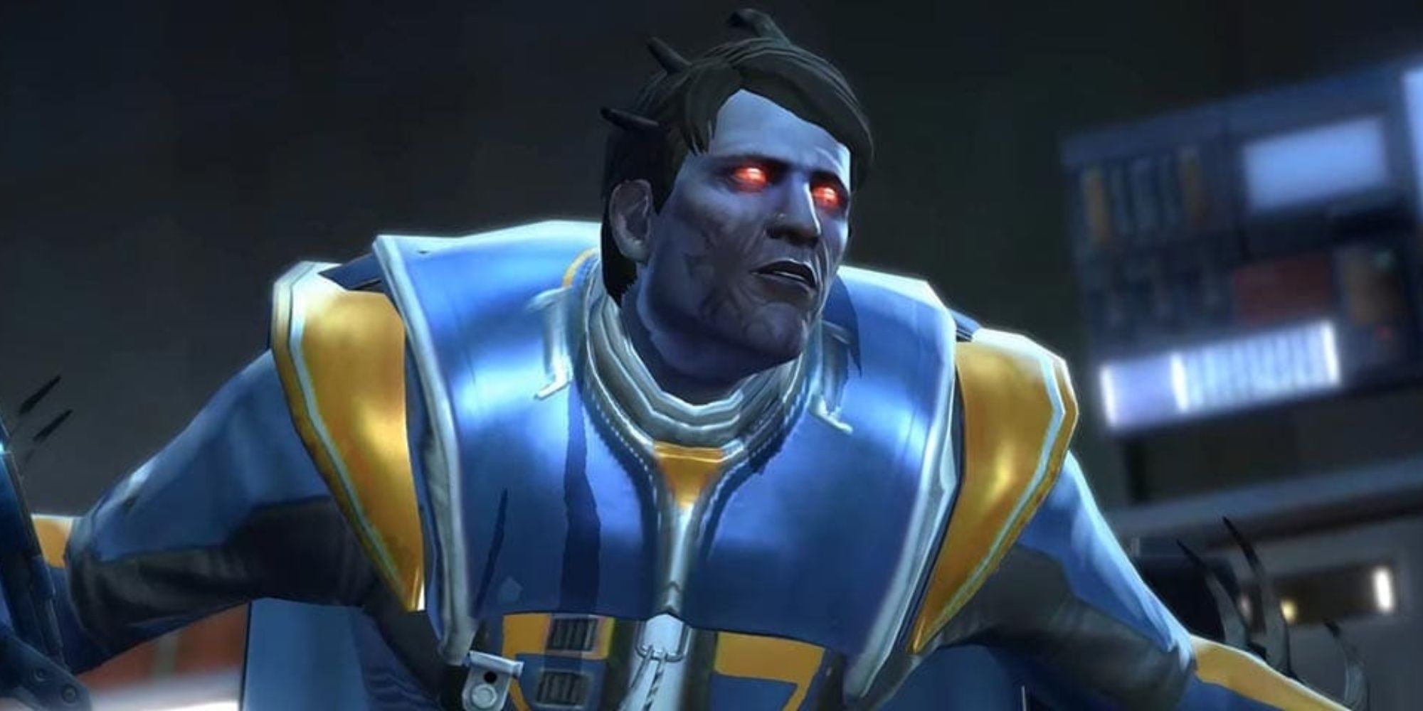 Doctor Lorrick turning himself into a Rakghoul, in Star Wars: The Old Republic
