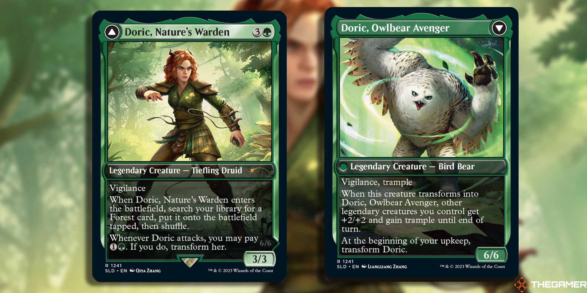 Image of the Doric, Nature's Warden & Doric, Owlbear Avenger card in Magic: The Gathering, with art by Qiya Zhang and Liangliang Zhang