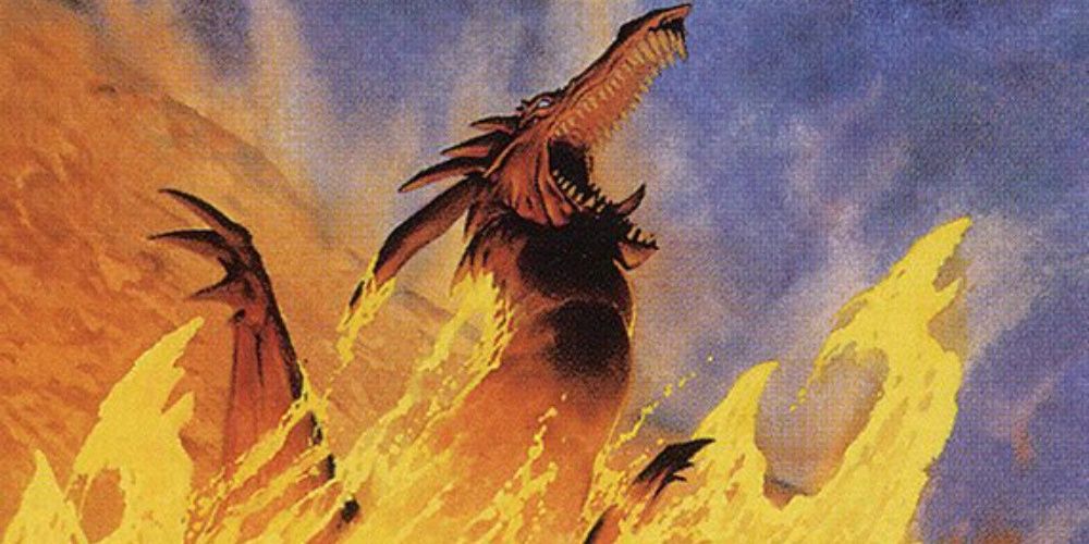 Dragon emerges from volcano