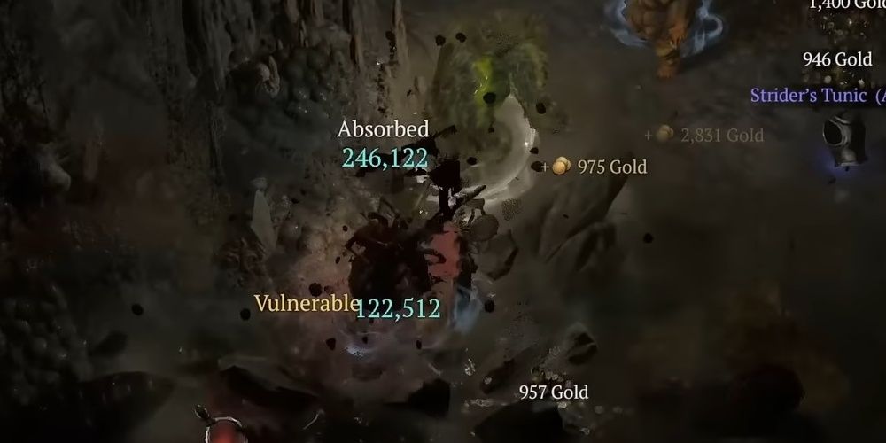 A Werebear Druid striking with a Pulverize. The blue numbers indicate an Ovepower tit